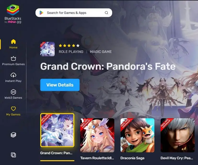 2. From Home Page of BlueStack, Click on My Games Section