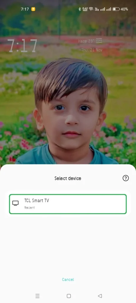 Select your Smart TV from the Pop-Up Screen